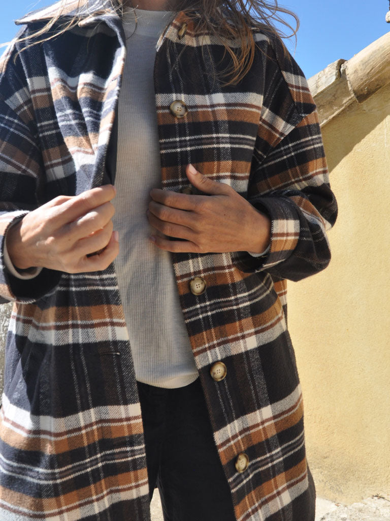 Checked Oversized Cotton Jacket in brown and blue – DOLORES