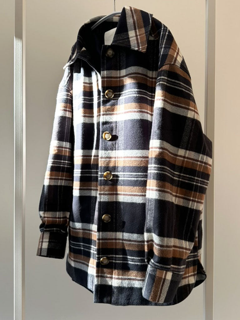 Checked Oversized Cotton Jacket in brown and blue – DOLORES