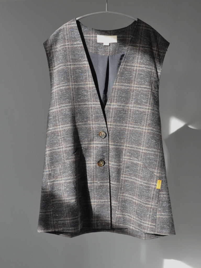 ETNA CHECK VEST GREY/BROWN