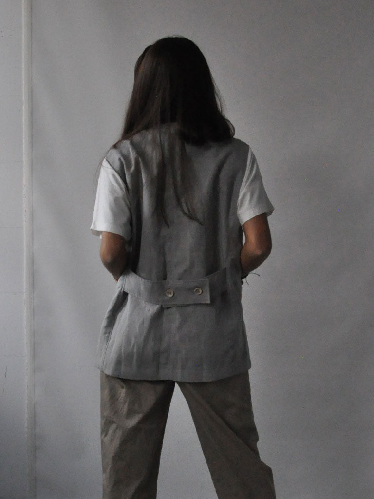 Back of Etna Linen Vest in Grey