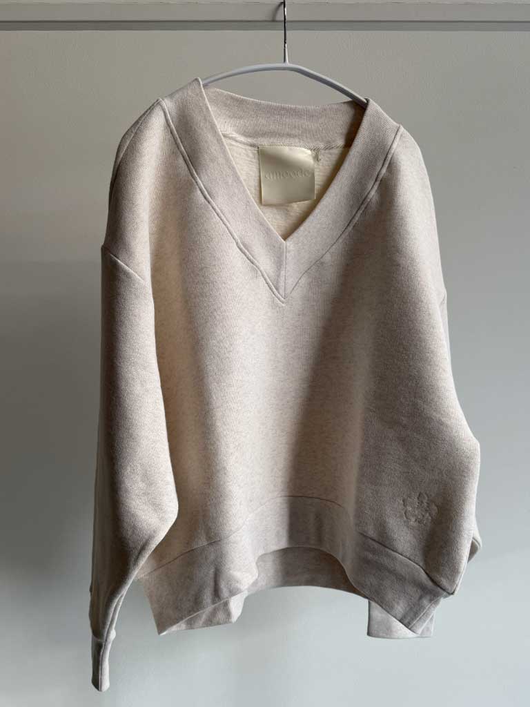 LEENA V-Hals Fleece Sweatshirt – Beige Melange
