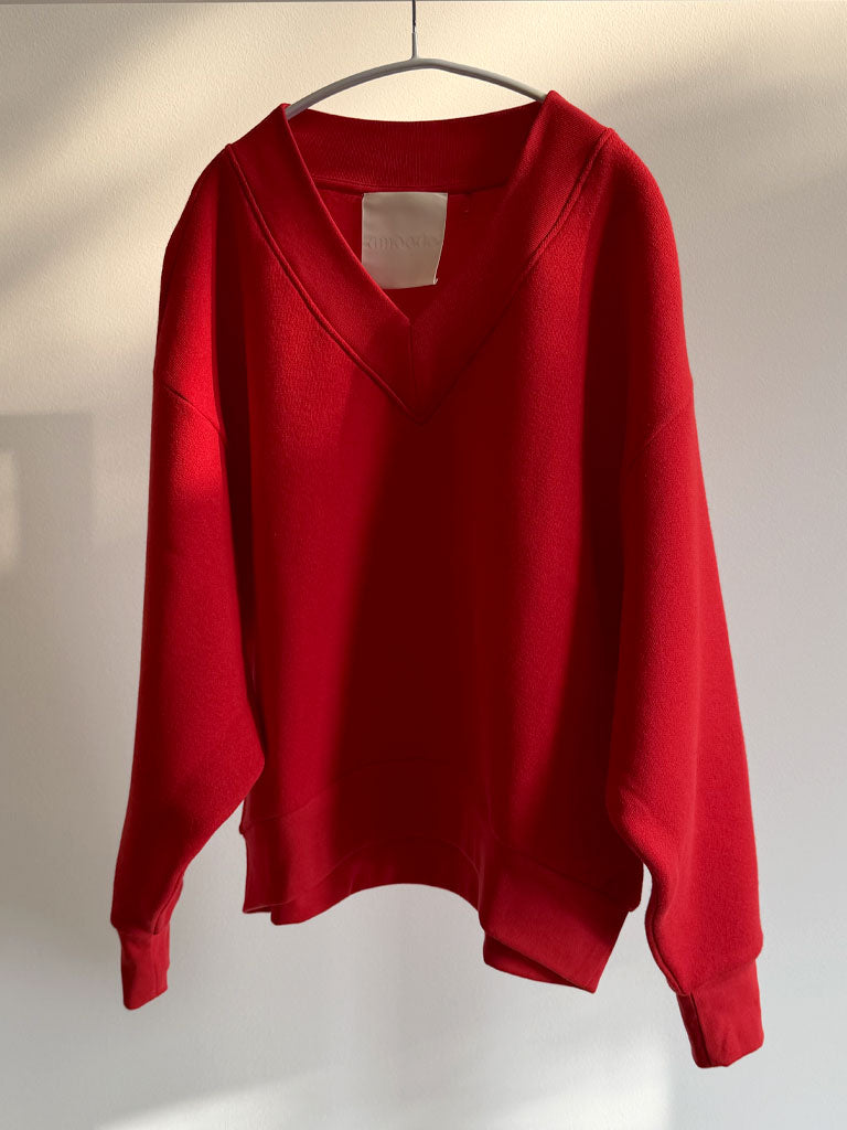 Red V-Neck Sweatshirt with Batwing Sleeves – LEENA SWEAT