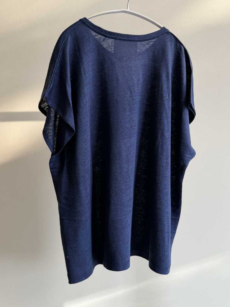 Navy Blue Linen Short Sleeve Top – OVIO TEE