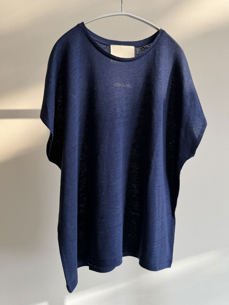 Navy Blue Linen Short Sleeve Top – OVIO TEE
