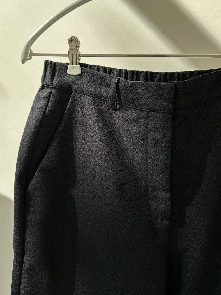 Classic black bouclé trousers with wide straight legs and elastic back waistband – SARA BOUCLÉ PANTS