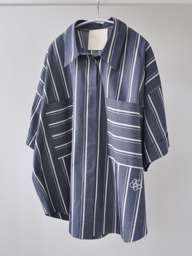 SIENA Cali Blå Stribet Denim Skjorte