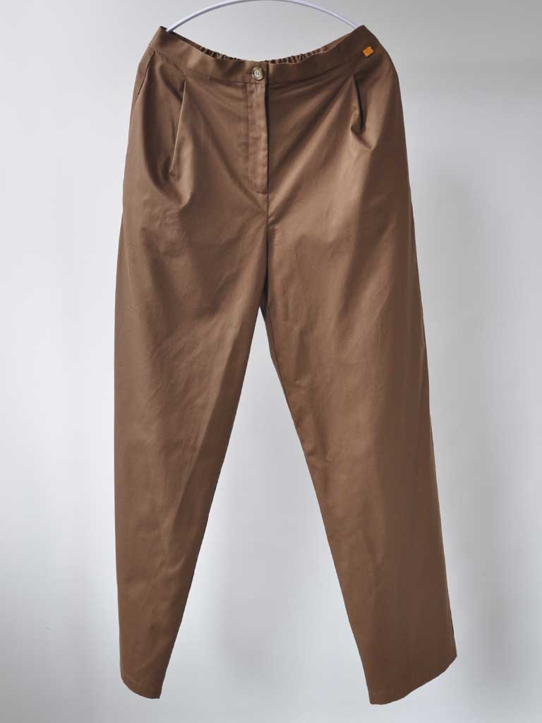 Front of Studio Pleats Pants in Brown