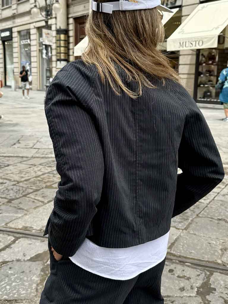 Short Grey-Green Pinstripe Jacket - TORRO PINSTRIPE JACKET