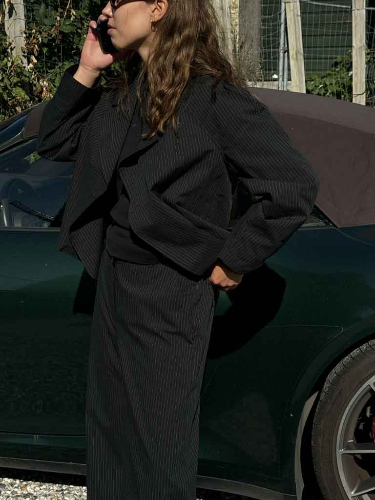 Short Grey-Green Pinstripe Jacket - TORRO PINSTRIPE JACKET