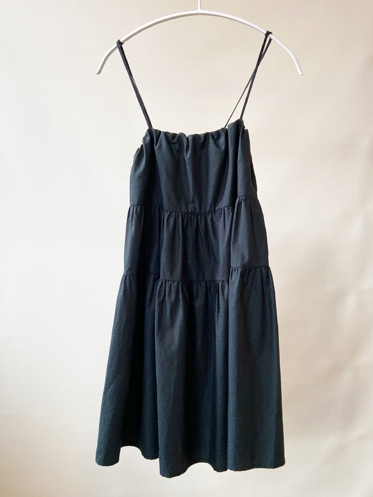 Front of Astis dress in black and blue check