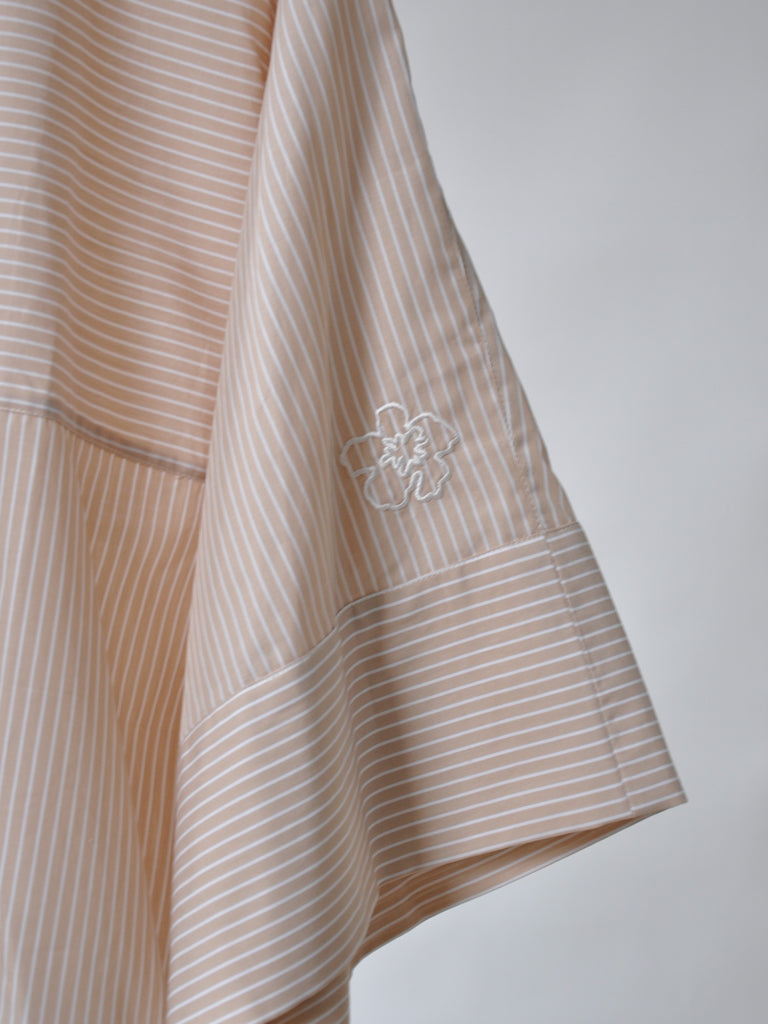 Sleeve closeup of Emma shirt in beige stripes