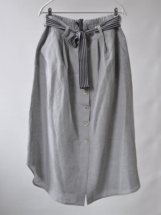 Front of Etna A-Line Linen Skirt in Grey