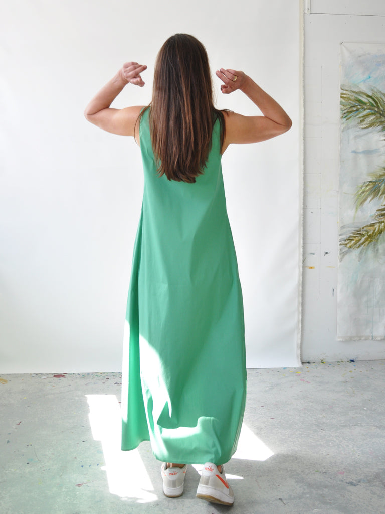 Back of Aia dress in green