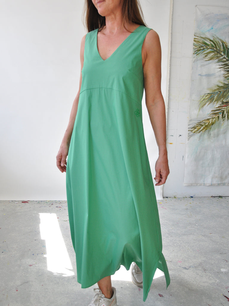 Front of Aia dress in green