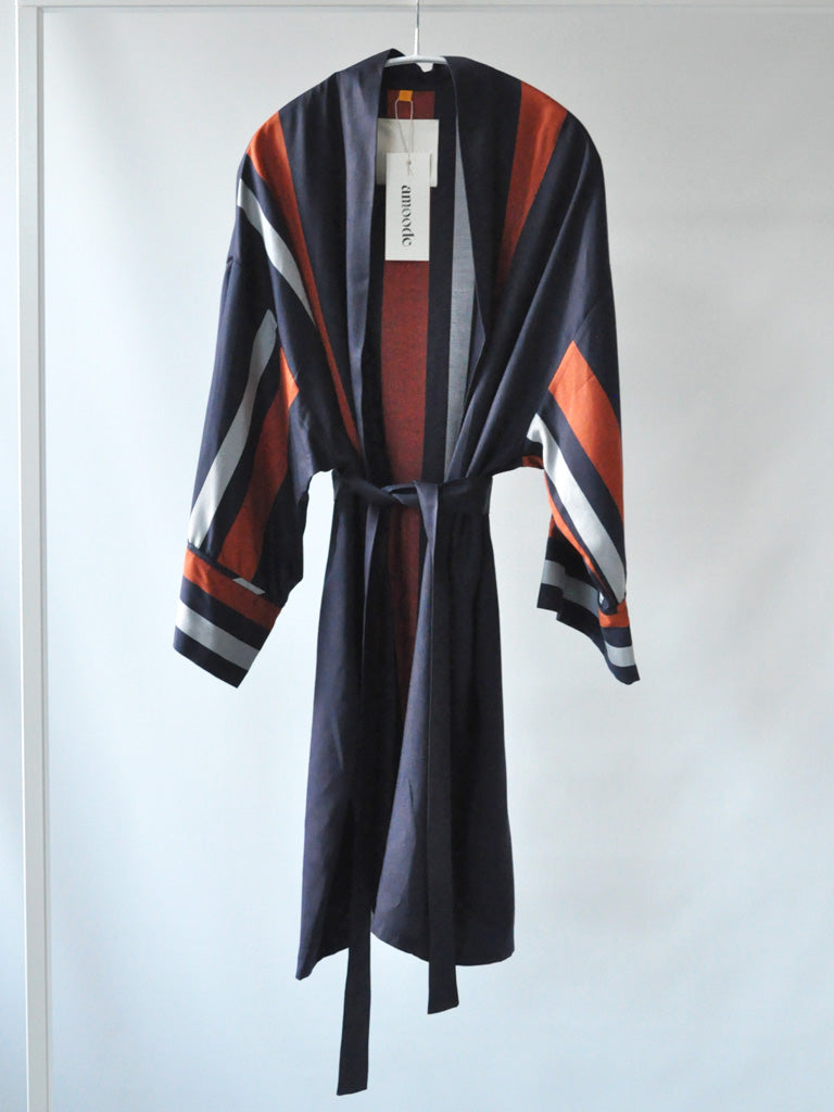 Front of Alea Kimono in Big Stripes with belt on hanger