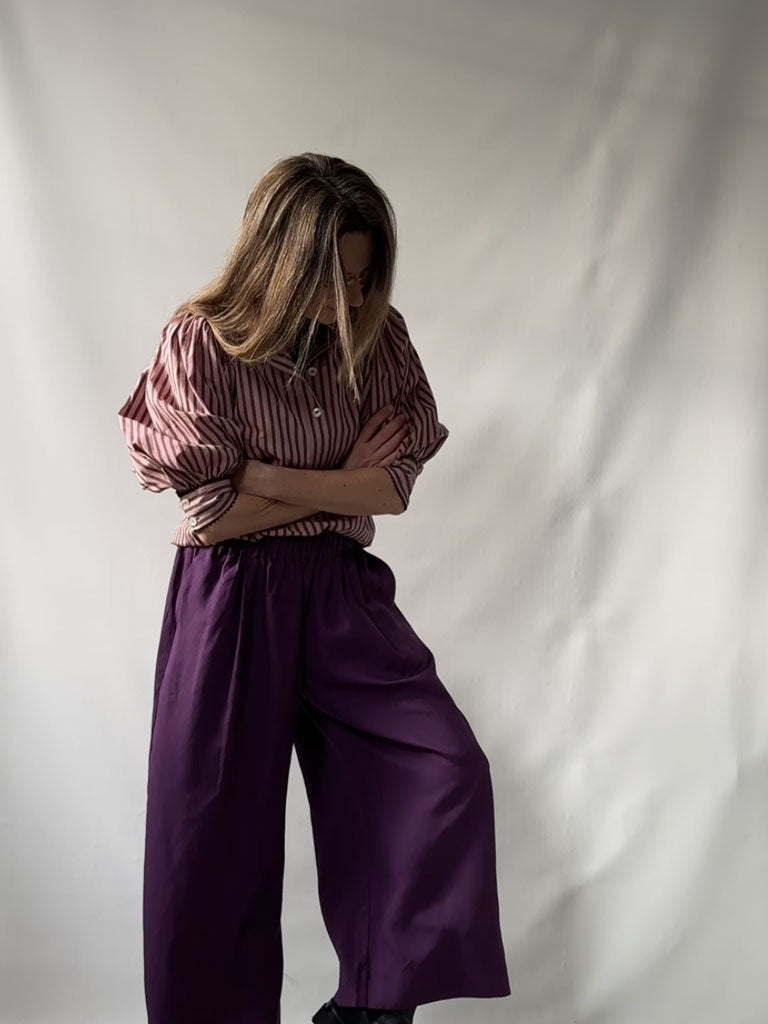 Front of Alea Pants in Purple Tencel