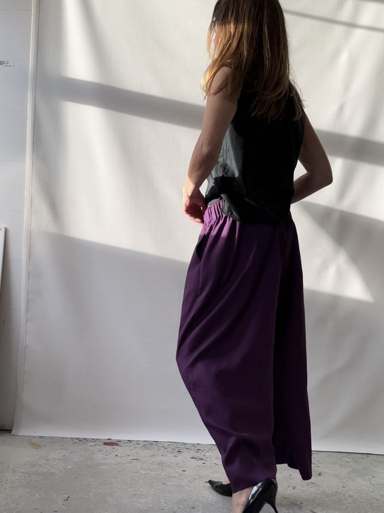 Back of Alea Pants in Purple Tencel