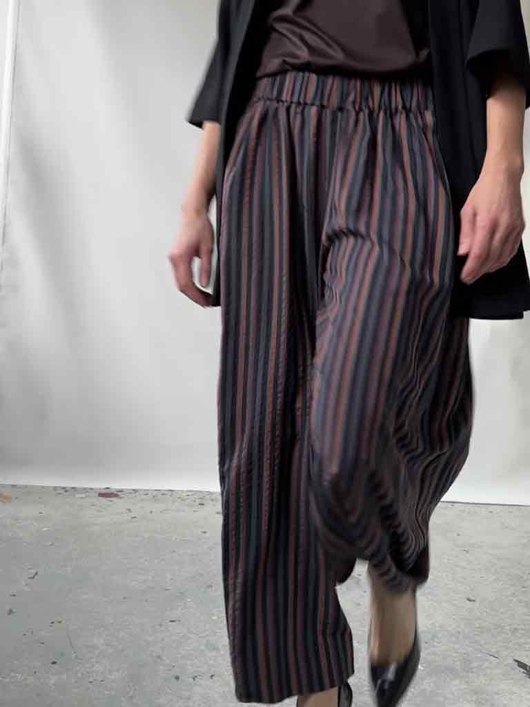 Front of Alea Pants in Tencel Stripes