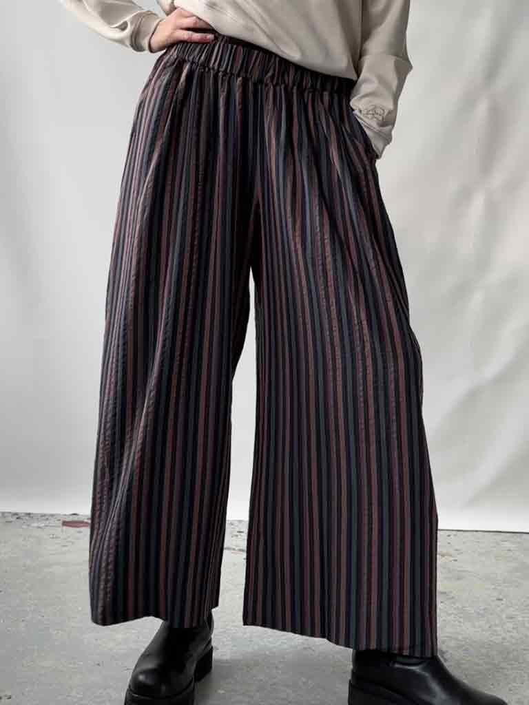 Front of Alea Pants in Tencel Stripes