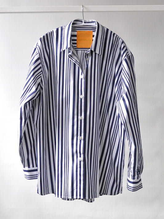 Front of Ana shirt in blue stripes