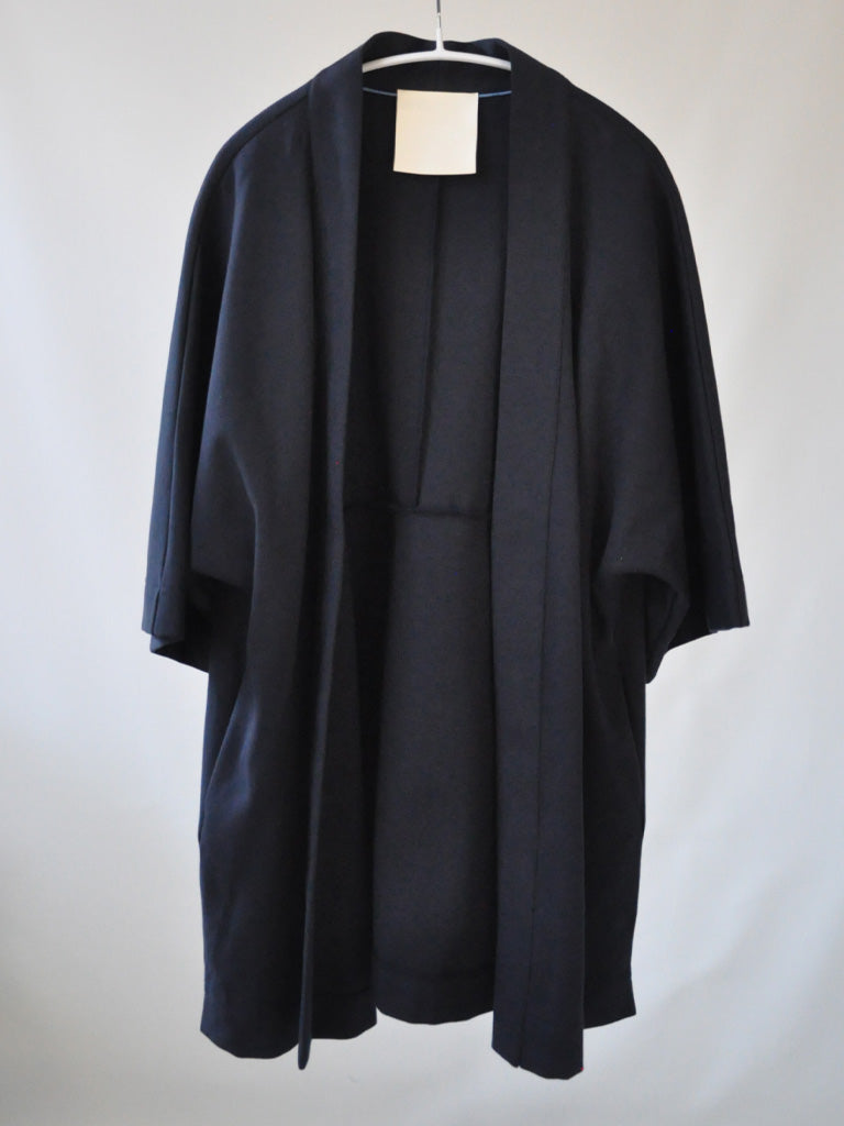 Front of Aras Kimono in Midnight Blue on a hanger
