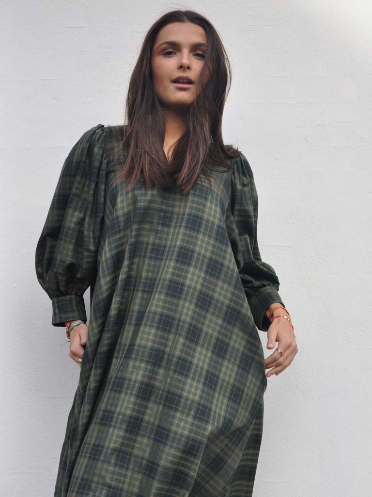 Front of Arona dress in green check