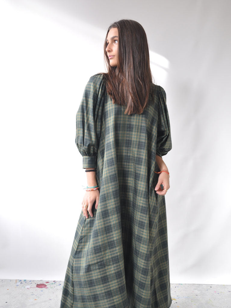 Front of Arona dress in green check