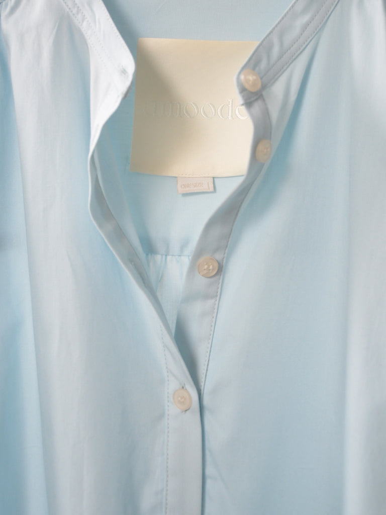 Collar closeup of Emilia dress in light blue
