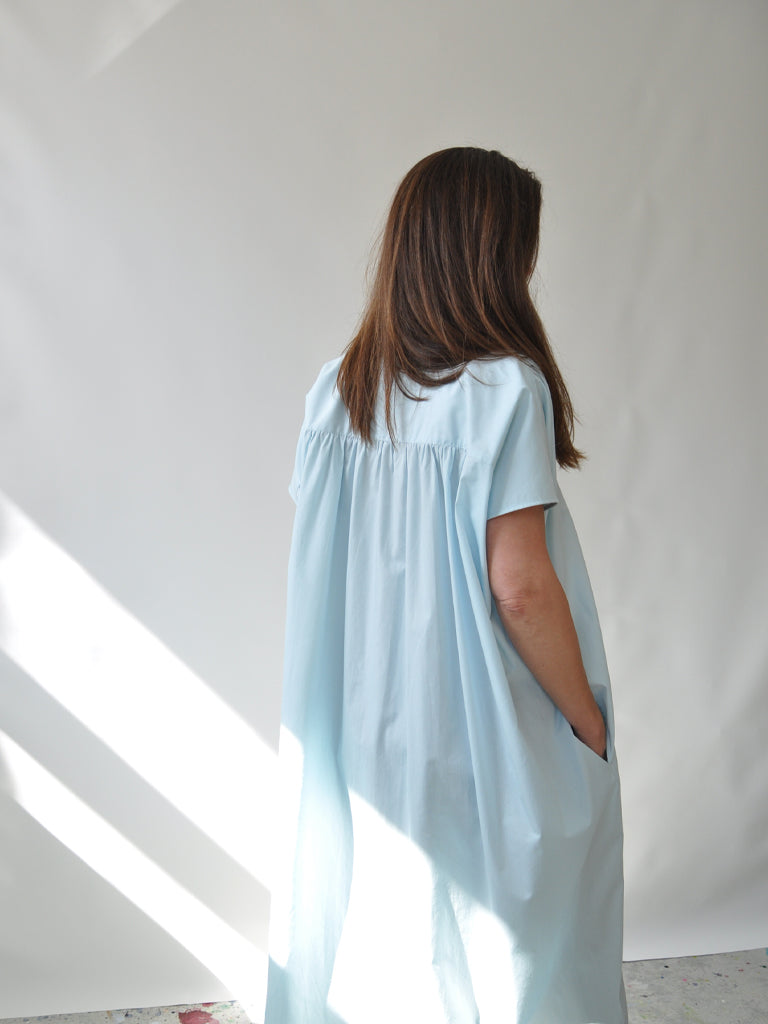 Back of Emilia dress in light blue