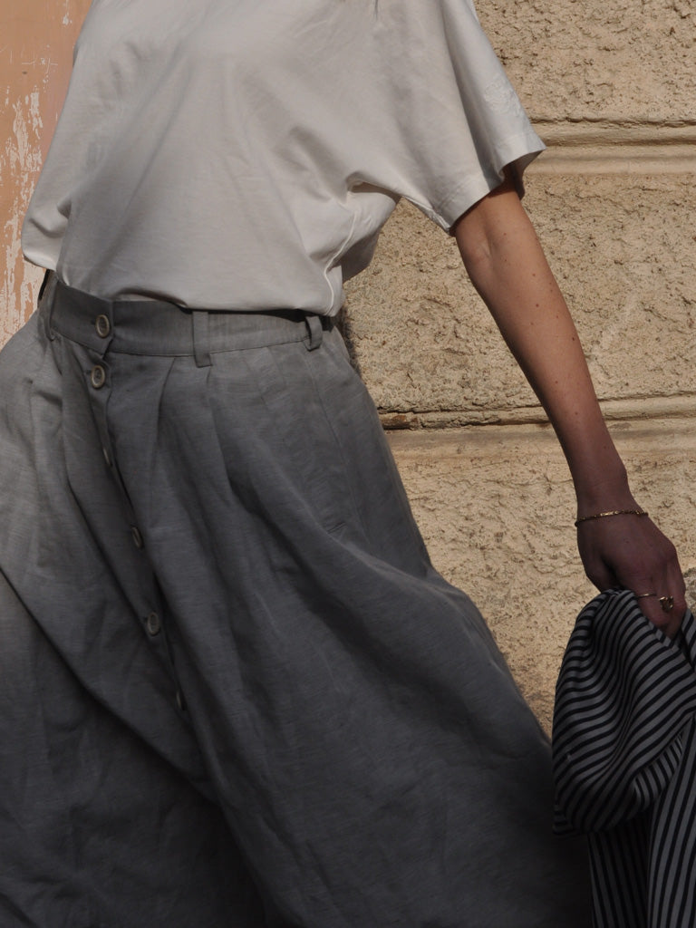 Front of Etna A-Line Linen Skirt in Grey